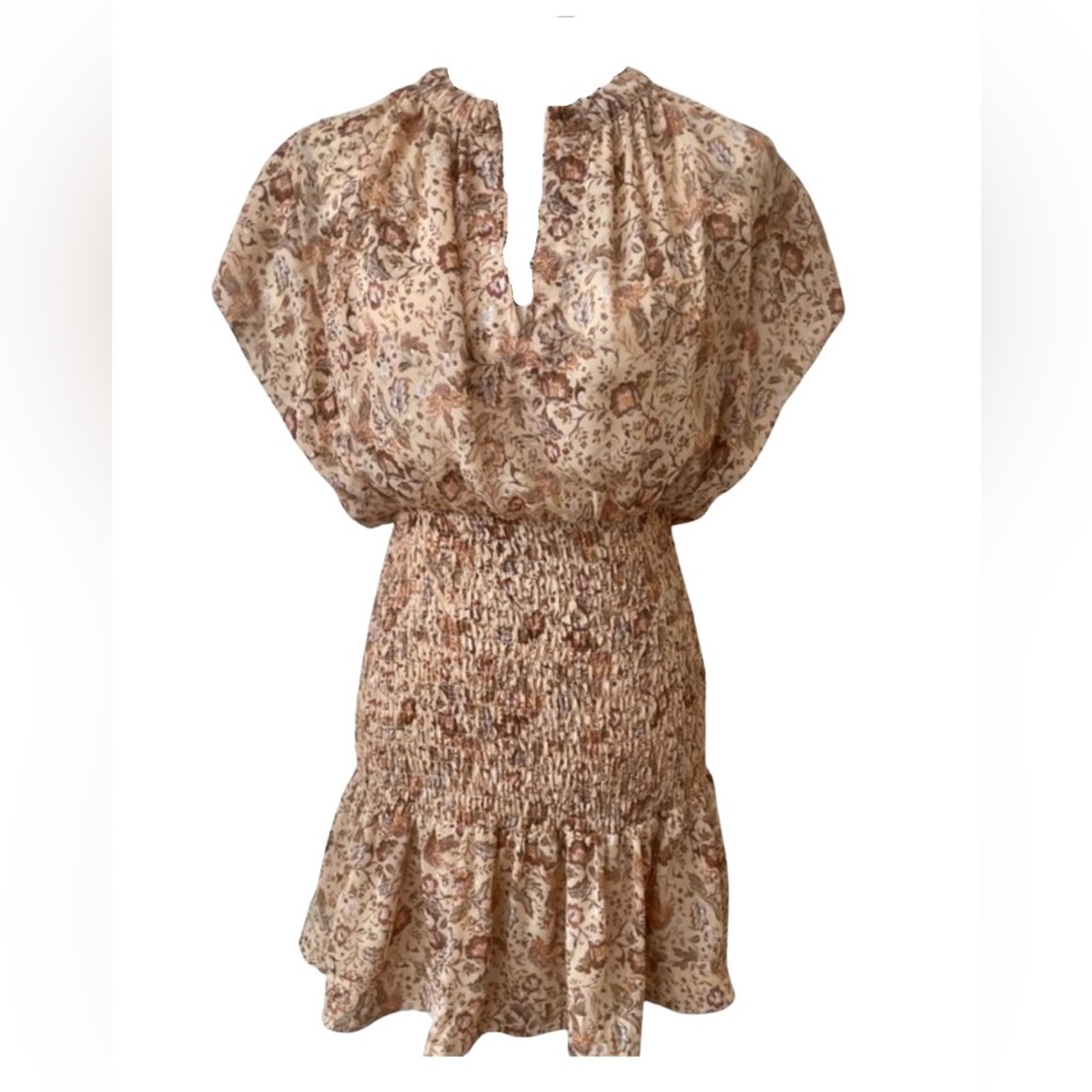 NWOT Olivaceous Tan Floral Feminine Boho Smocked Sleeveless Mini‎ Dress Size M